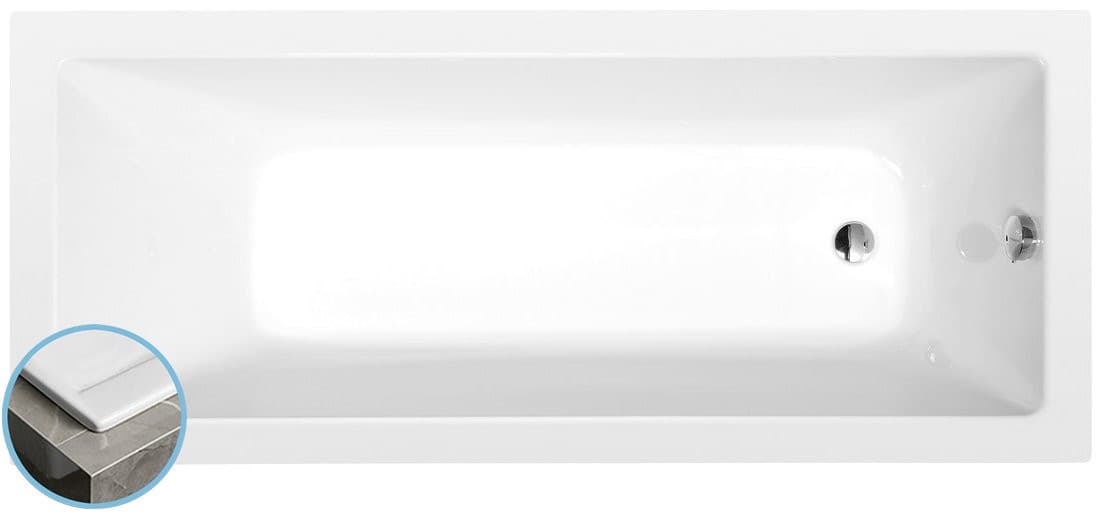 NOEMI SLIM prostokątna wanna akrylowa 170x70x39cm, biała