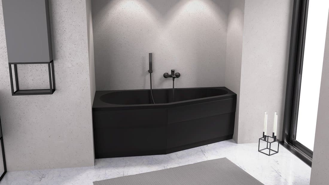 TIGRA L wanna asymetryczna 170x80x46cm, lewa, czarny mat