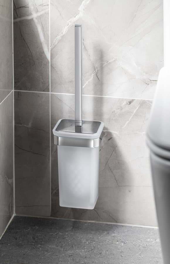 SAMOA szczotka WC wisząca, mleczne szkło, chrom