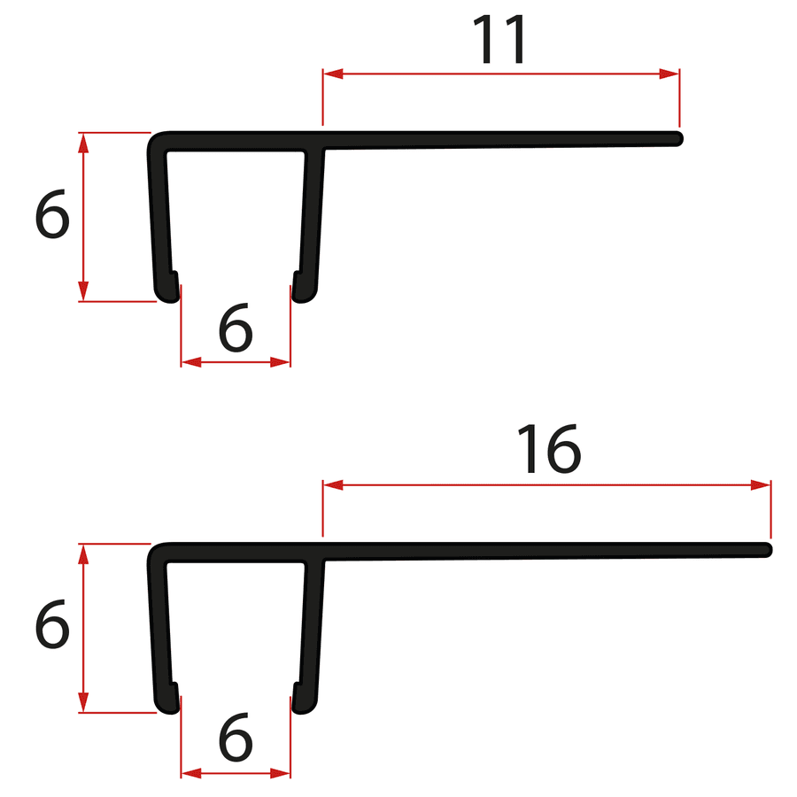 Zestaw uszczelek pionowych do szkła, 6/6mm, 1900mm, czarny