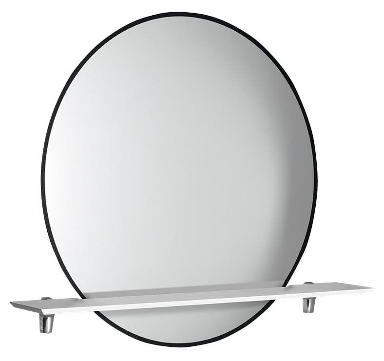 Lustro podświetlane SHARON Ø 80cm z półką, czarny mat