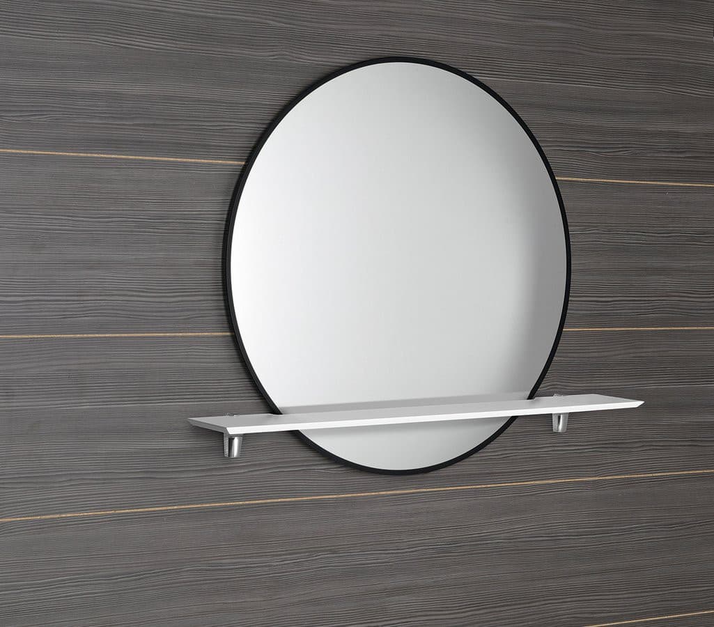 Lustro podświetlane SHARON Ø 80cm z półką, czarny mat