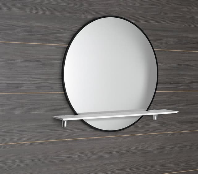 Lustro podświetlane SHARON Ø 80cm z półką, czarny mat