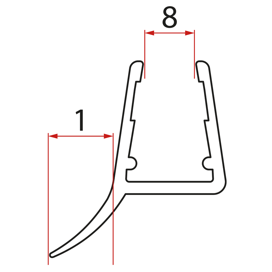 Uszczelka dolna do szkła pełnego 8mm, 1000mm