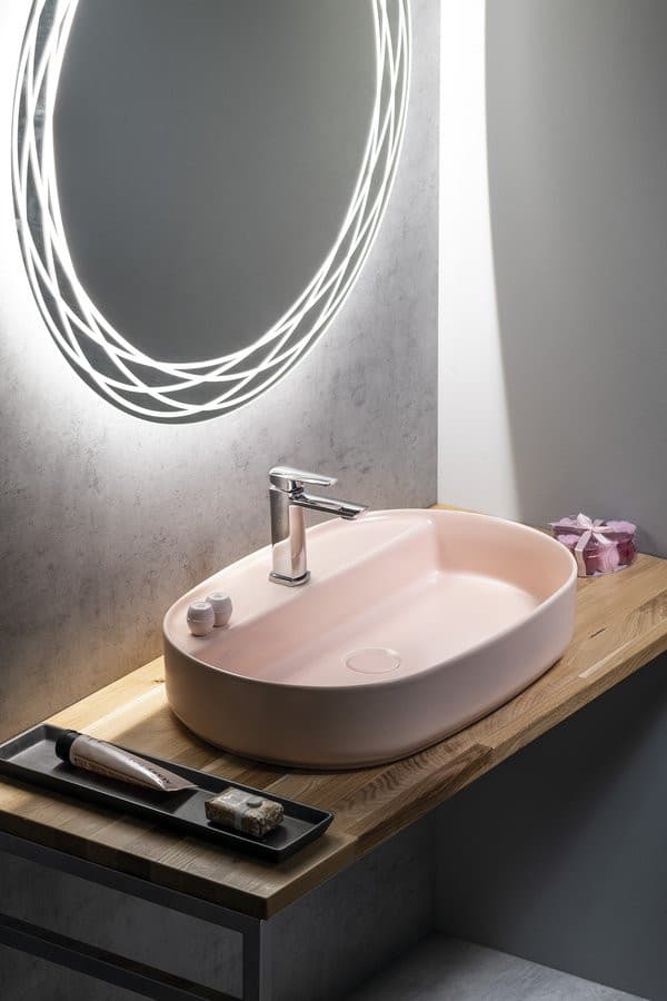 INFINITY OVAL umywalka ceramiczna nablatowa, 60x40cm, salmon