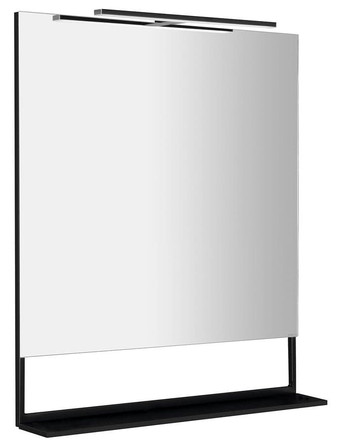 ERUPTA lustro z półką i LED oświetleniem 80x80cm, czarny mat