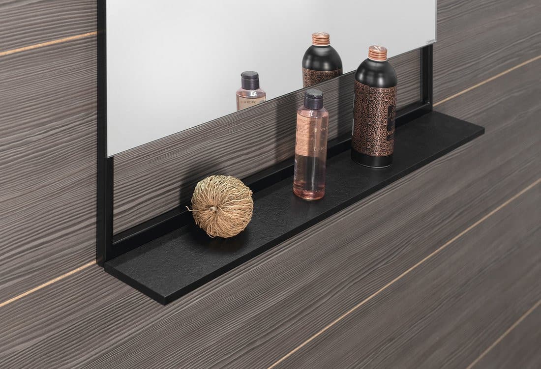 ERUPTA lustro z półką i LED oświetleniem 80x80cm, czarny mat