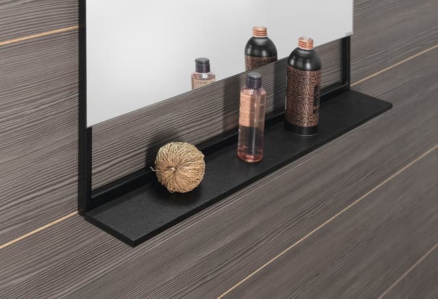 ERUPTA lustro z półką i LED oświetleniem 80x80cm, czarny mat