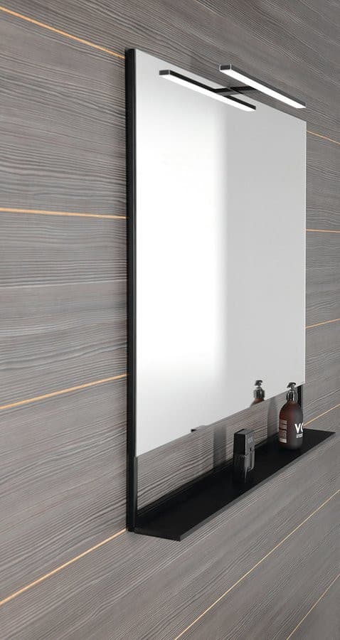 ERUPTA lustro z półką i LED oświetleniem 100x80cm, czarny mat