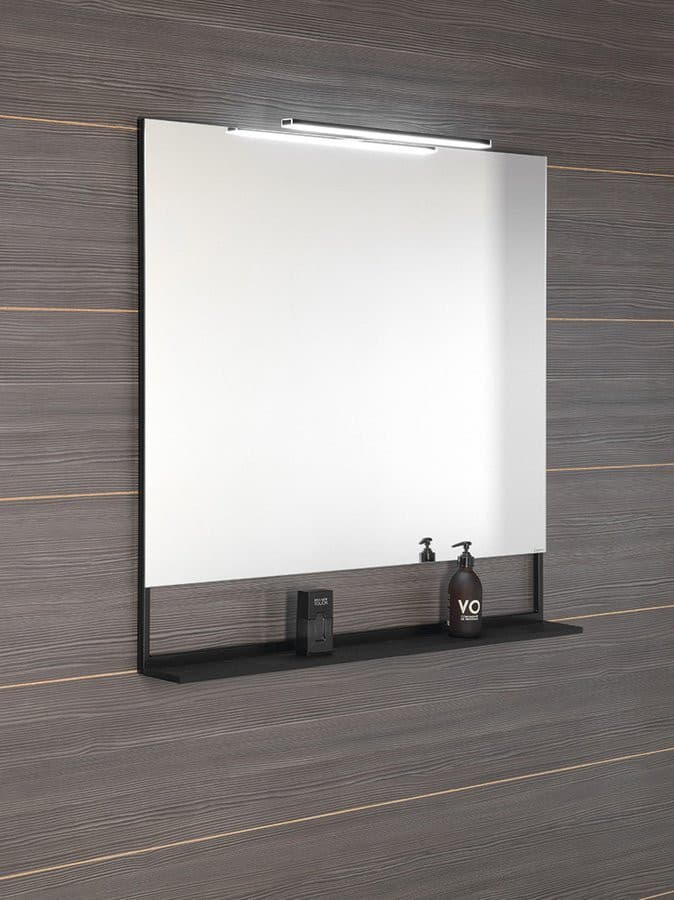 ERUPTA lustro z półką i LED oświetleniem 100x80cm, czarny mat