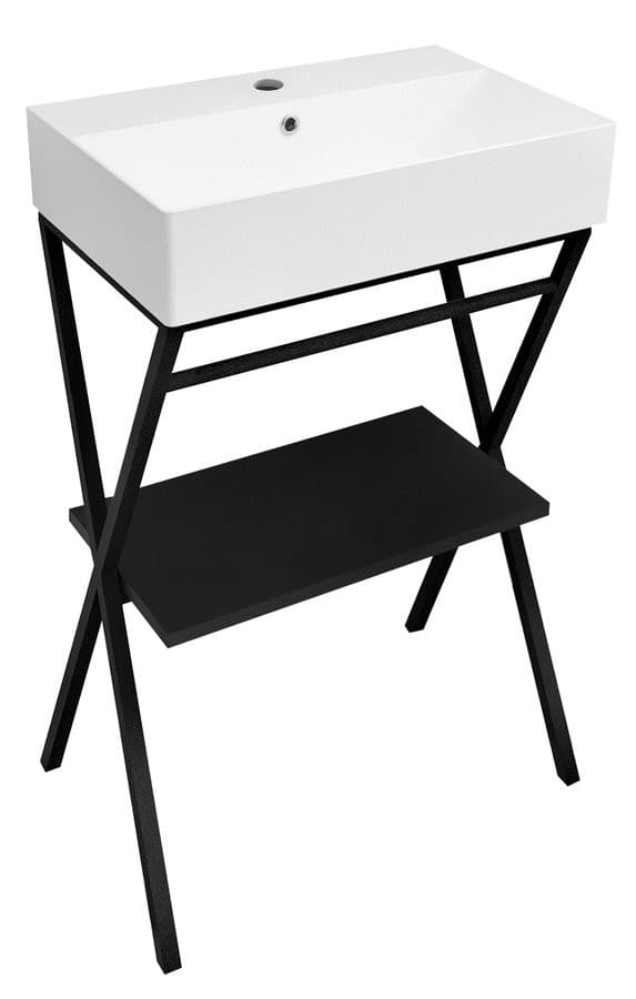 FERRO konsola z umywalką 600x880x420mm, stalowy regał czarny
