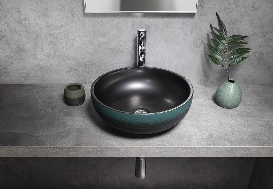 PRIORI umywalka ceramiczna nablatowa Ø 41 cm, czarny/zielony