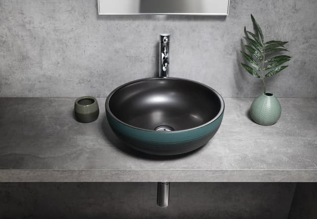 PRIORI umywalka ceramiczna nablatowa Ø 41 cm, czarny/zielony