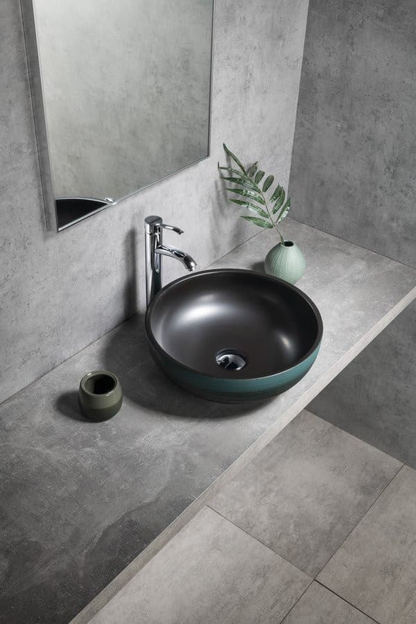 PRIORI umywalka ceramiczna nablatowa Ø 41 cm, czarny/zielony