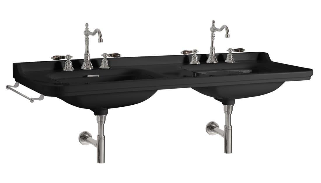 WALDORF umywalka ceramiczna podwójna 150x55cm, czarny mat