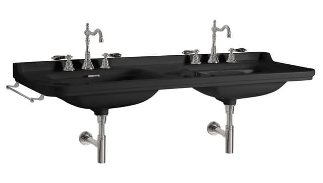 WALDORF umywalka ceramiczna podwójna 150x55cm, czarny mat