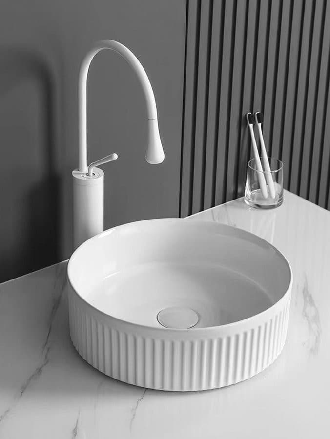 PICOBELLO umywalka ceramiczna nablatowa, okrągła, średnica 37cm, biały