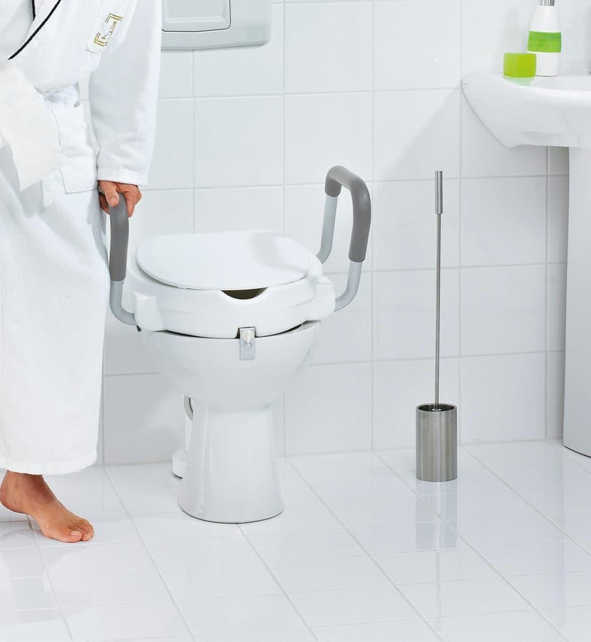HANDICAP Deska WC podwyższona 10 cm z uchwytami, biała