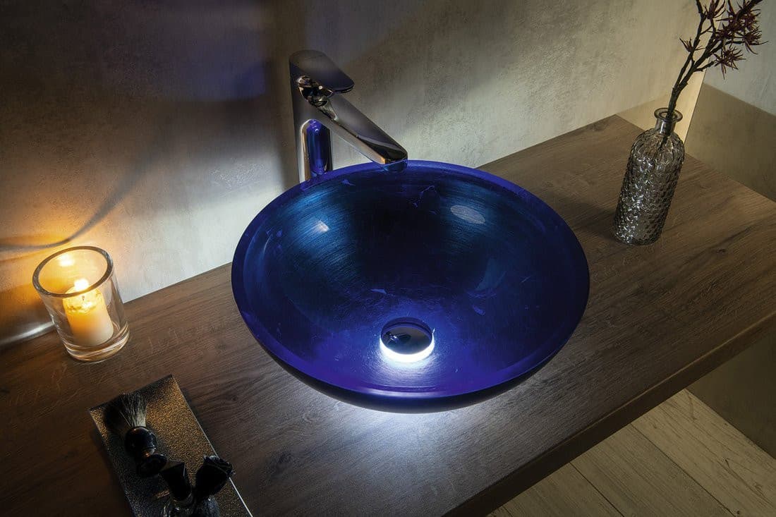 MURANO BLU szklana umywalka nablatowa, niebieska o średnicy 40 cm