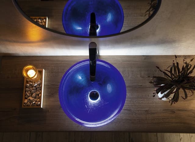 MURANO BLU szklana umywalka nablatowa, niebieska o średnicy 40 cm