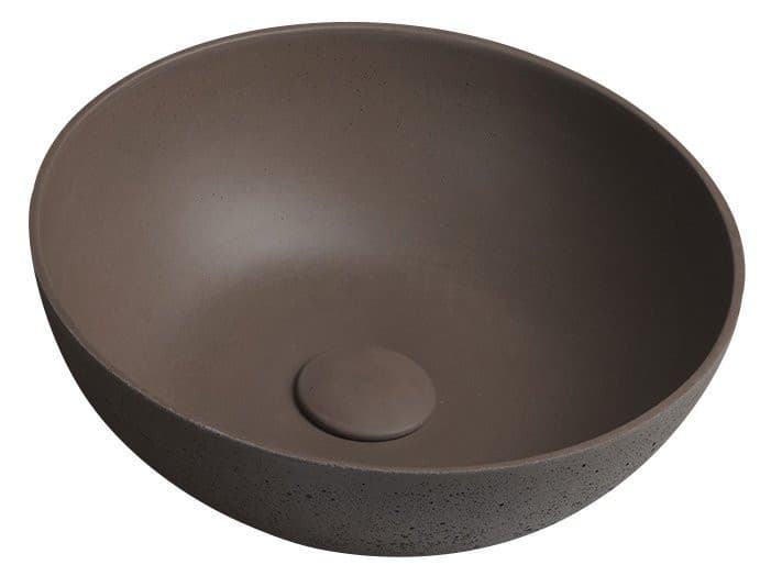 FORMIGO umywalka betonowa nablatowa, średnica 39cm, ciemny brąz