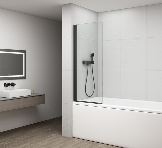 ROTA BLACK parawan wannowy obrotowy 650 mm szkło czyste czarny mat