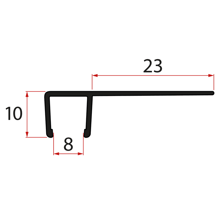 Zestaw uszczelek pionowych do szkła 8mm, 2000mm, czarny