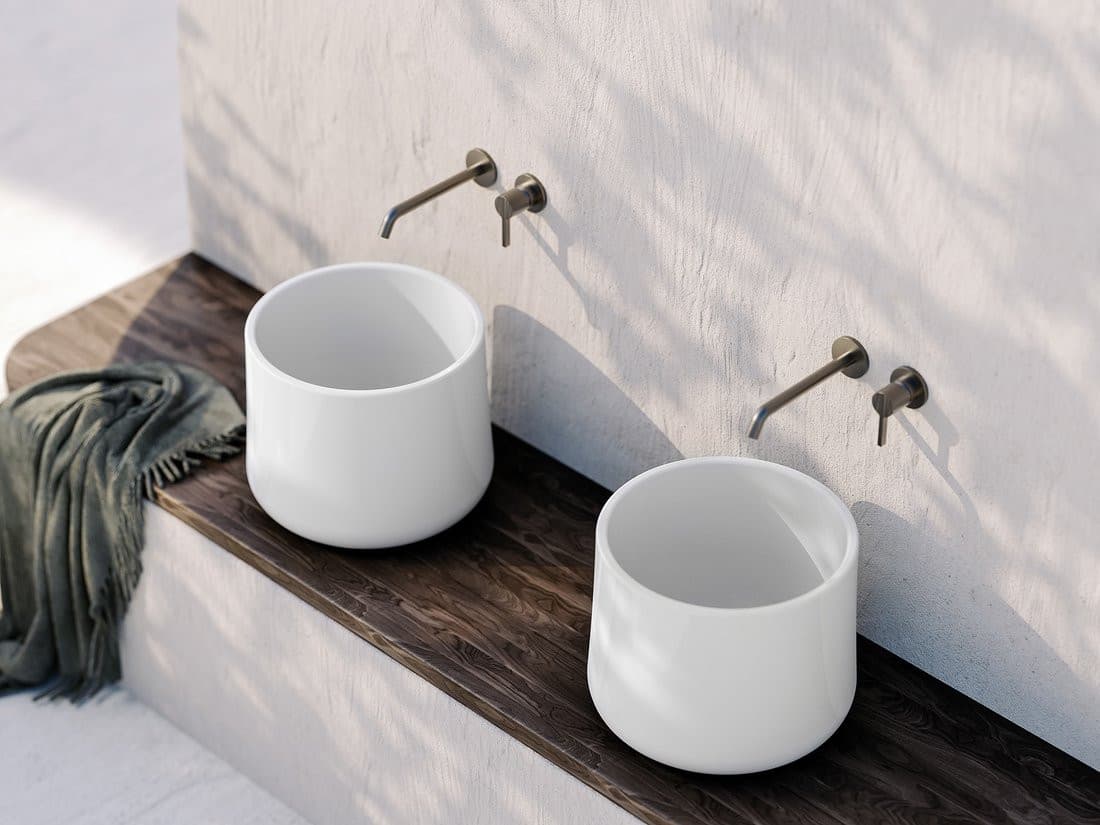 ALLEGRO ceramiczna umywalka nablatowa wysoka, okrągła, średnica 42 cm, biały