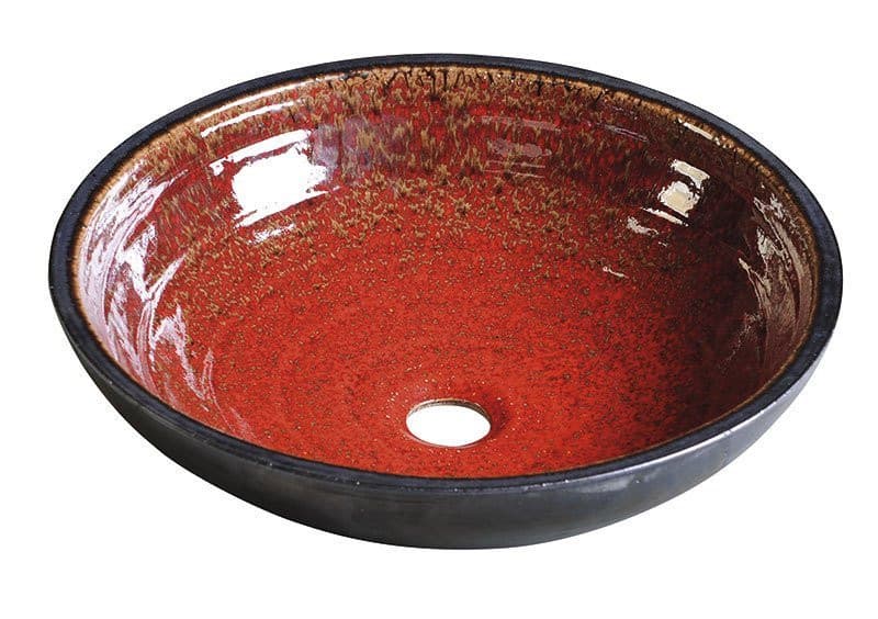 ATTILA ceramiczna umywalka nablatowa, okrągła 43cm, pomidorowo-naftowa