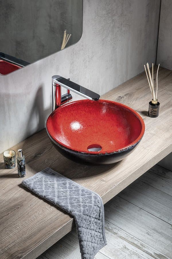 ATTILA ceramiczna umywalka nablatowa, okrągła 43cm, pomidorowo-naftowa