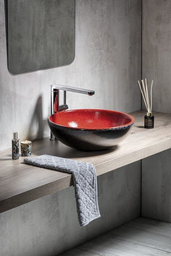 ATTILA ceramiczna umywalka nablatowa, okrągła 43cm, pomidorowo-naftowa