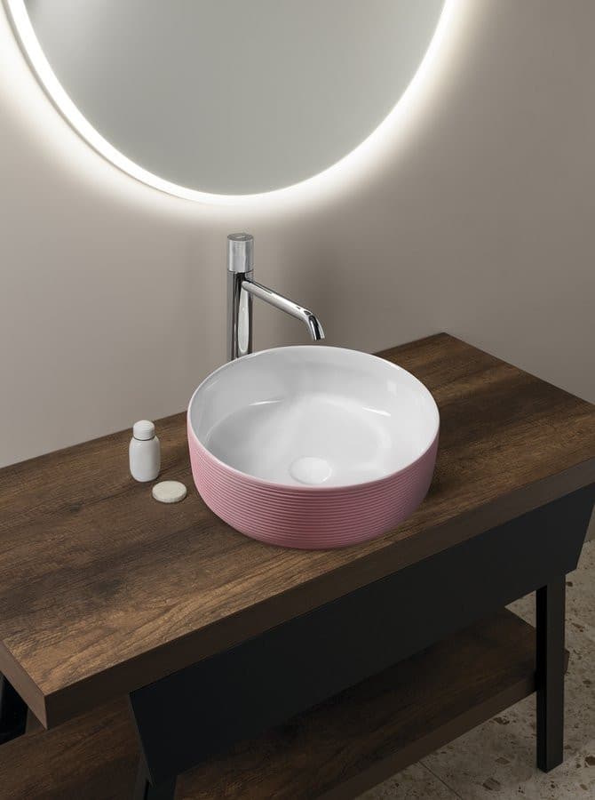 ARDEA ceramiczna umywalka nablatowa, okrągła 41 cm, różowa
