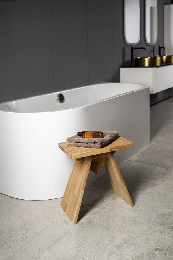 ASTYLE taboret 40x41cm, kanciasty z litego drewna dębowego