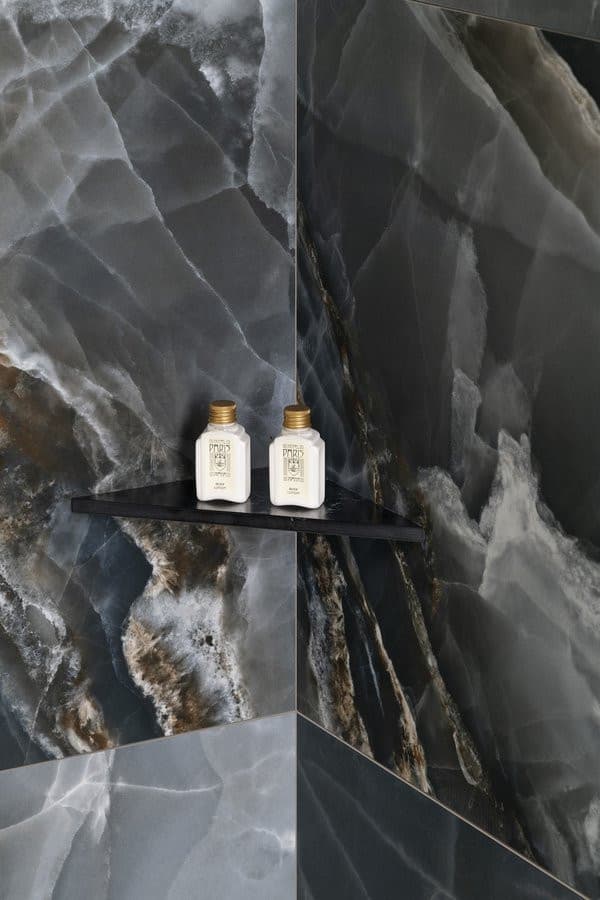 ABELINE narożna półka Solid Surface 250x250mm, czarna Rockstone