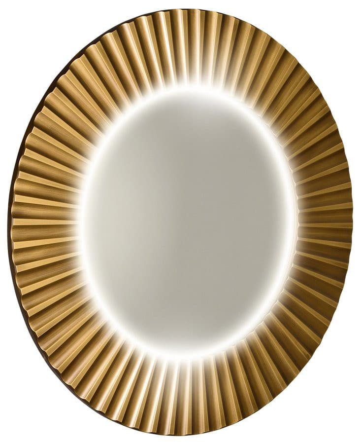 PRIDE lustro okrągłe z oświetleniem LED, brązowe w ramie Ø 90 cm
