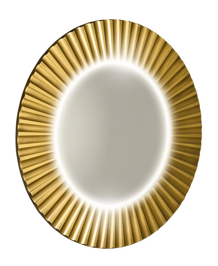 PRIDE okrągłe lustro LED z ramą złotą ø 75cm