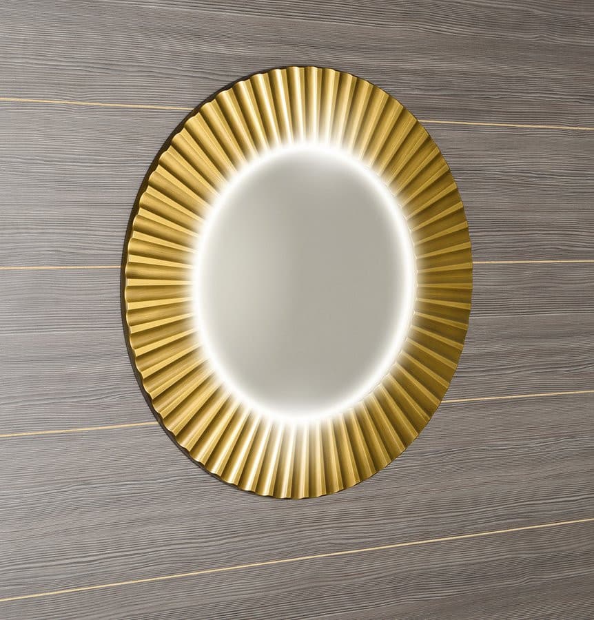 PRIDE okrągłe lustro LED z ramą złotą ø 75cm