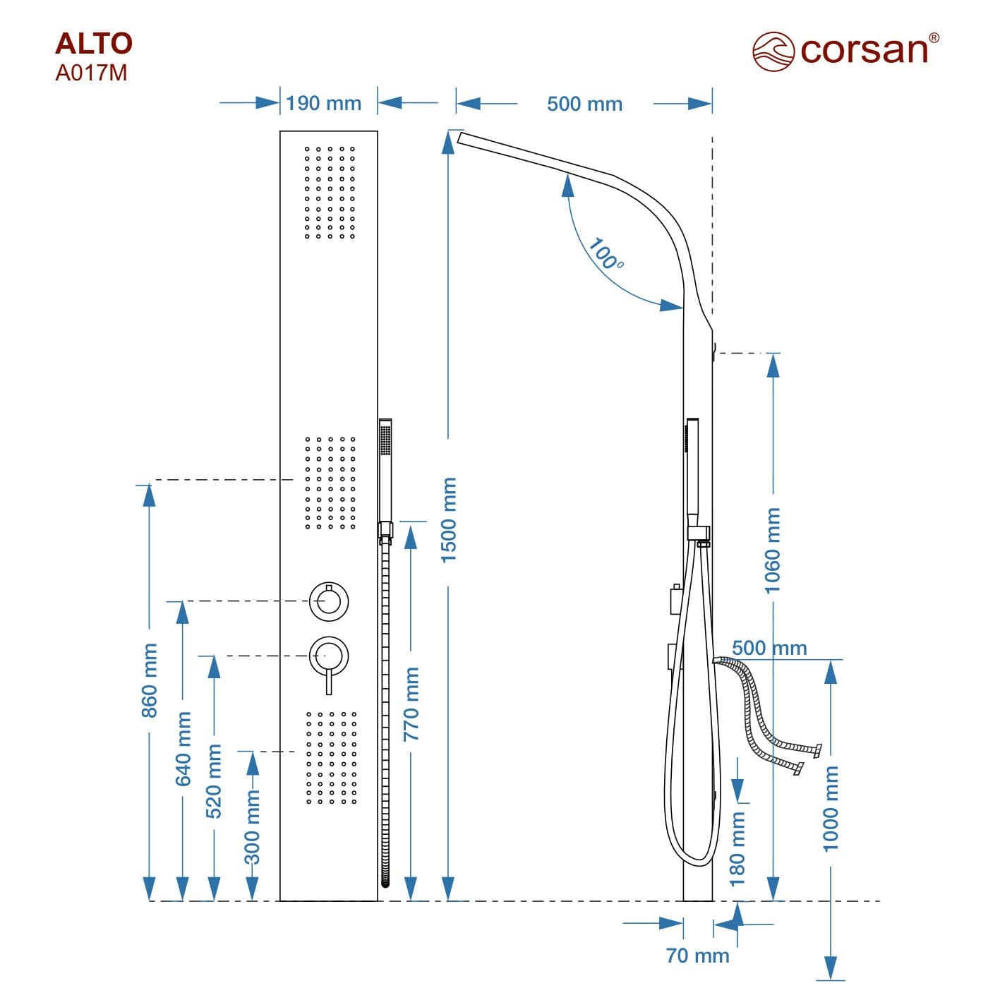 Panel prysznicowy Corsan ALTO Mieszacz Biały
