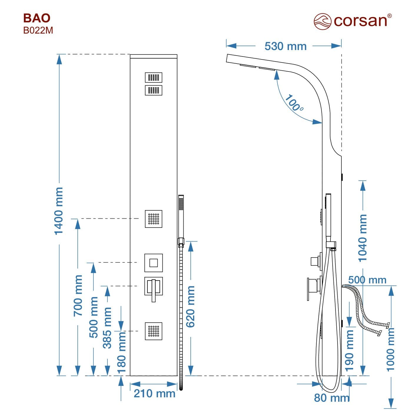 Panel prysznicowy Corsan BAO Mieszacz Drewno bambusowe