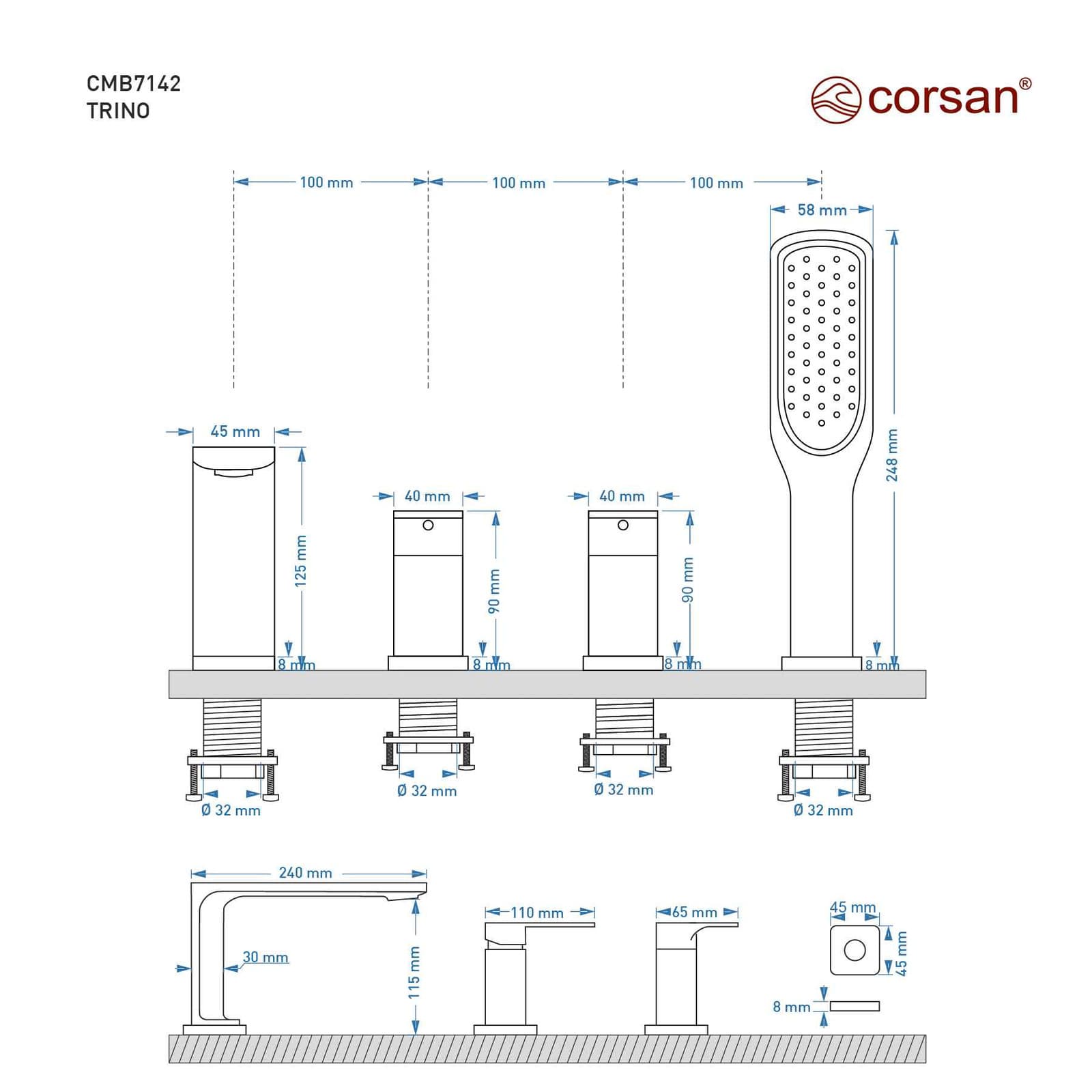 Bateria wannowa otworowa TRINO CMB7142BL czarna