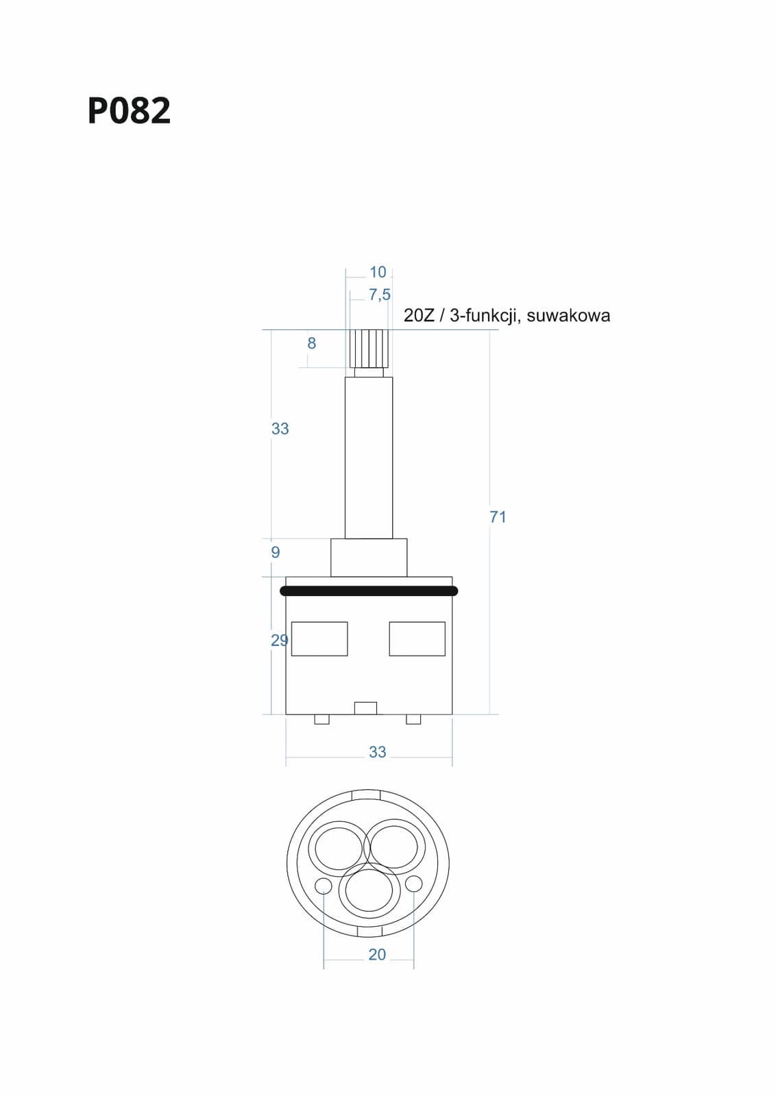 P082 - Głowica, głowiczka 3-funkcji suwakowa 71mm