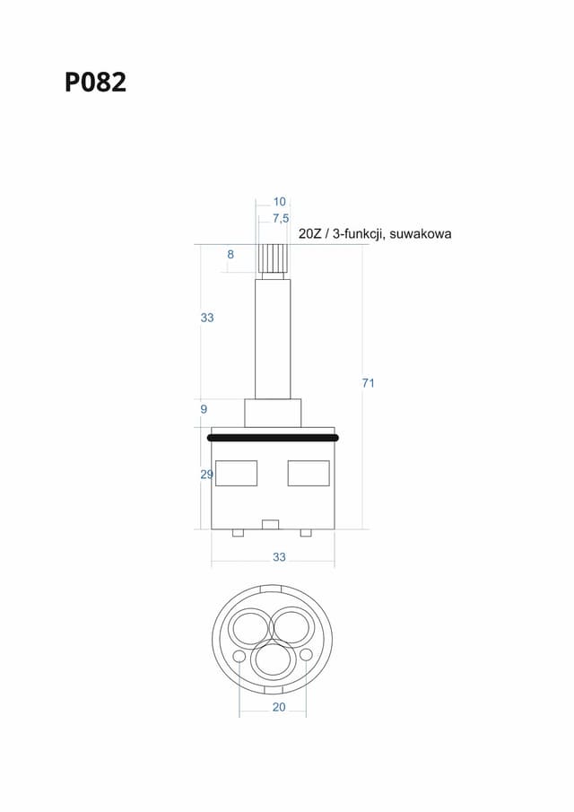 P082 - Głowica, głowiczka 3-funkcji suwakowa 71mm