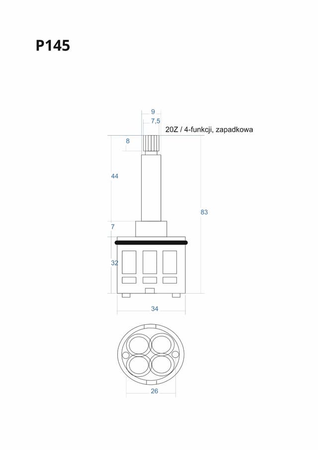 P145 - Głowica, głowiczka 4-funkcji zapadkowa 83mm