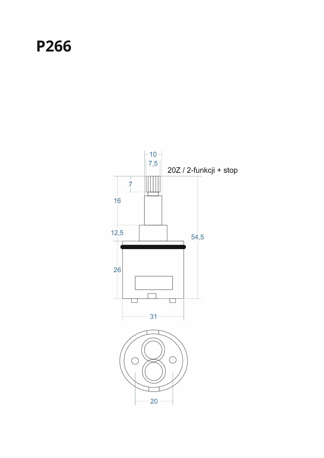 P266 - Głowica, głowiczka 2-funkcji+stop 54,5mm