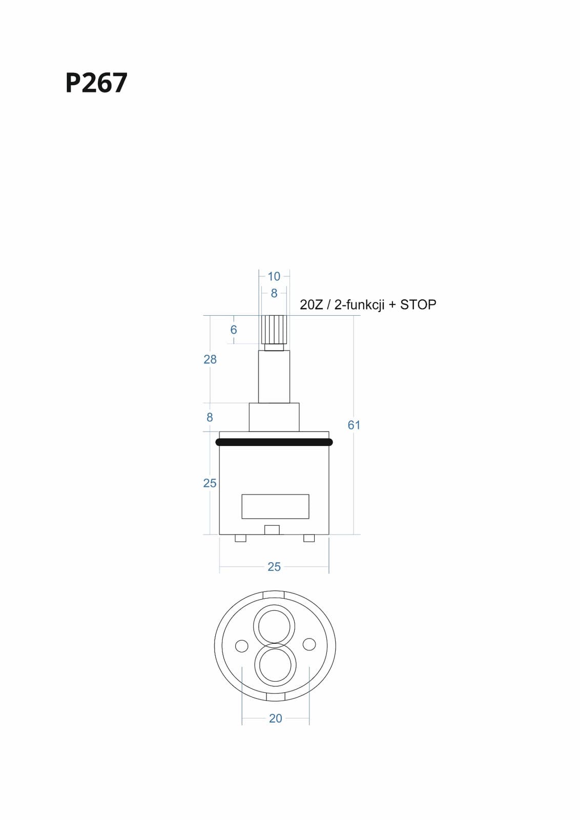 P267 - Głowica, głowiczka 2-funkcji+stop 61mm