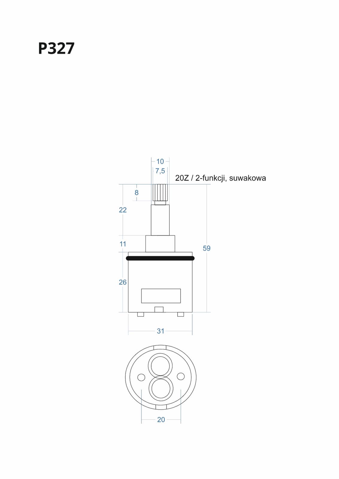 P327 - Głowica, głowiczka 2-funkcji suwakowa 59mm