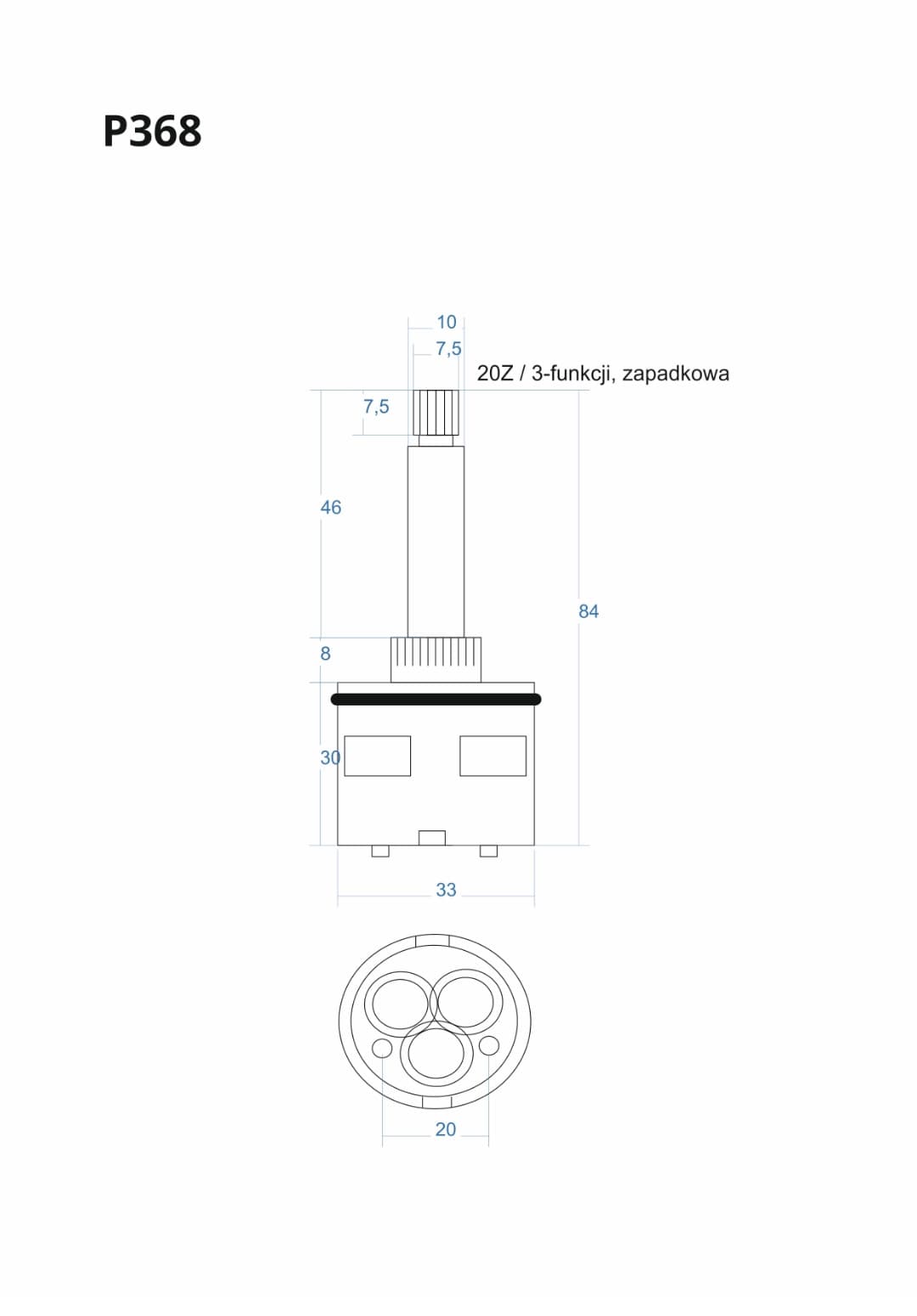 P368 - Głowica, głowiczka 3-funkcji zapadkowa 84mm