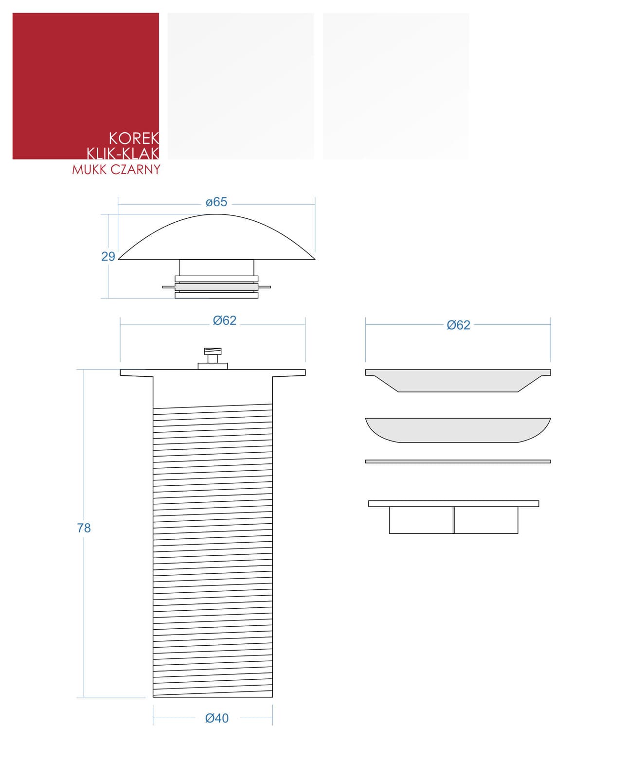 Korek do umywalki Corsan klik klak okrągły czarny