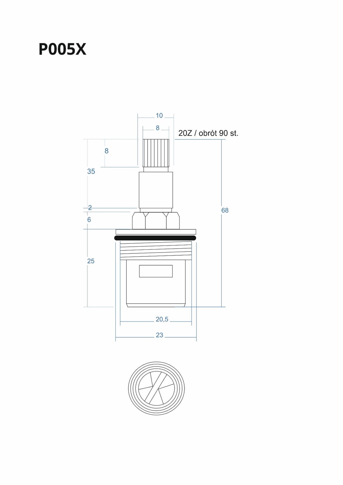 P005X - Głowica, głowiczka funkcji ON/OFF 68mm
