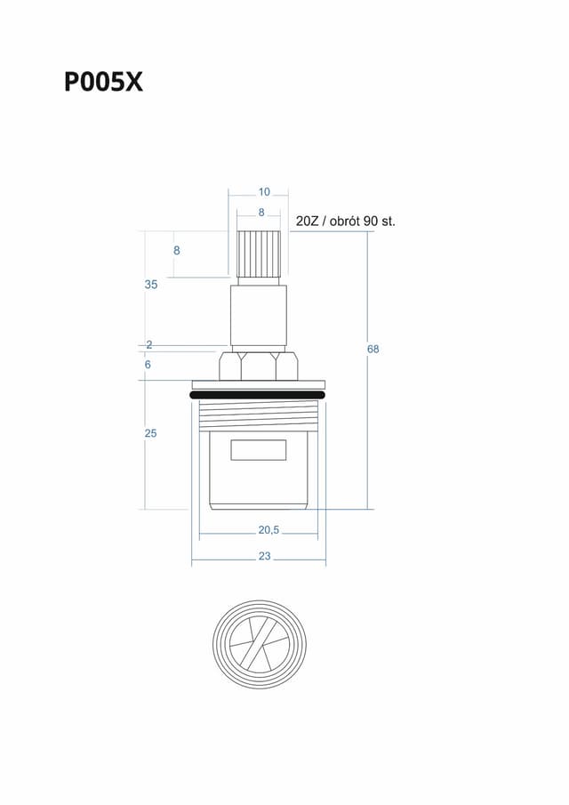 P005X - Głowica, głowiczka funkcji ON/OFF 68mm